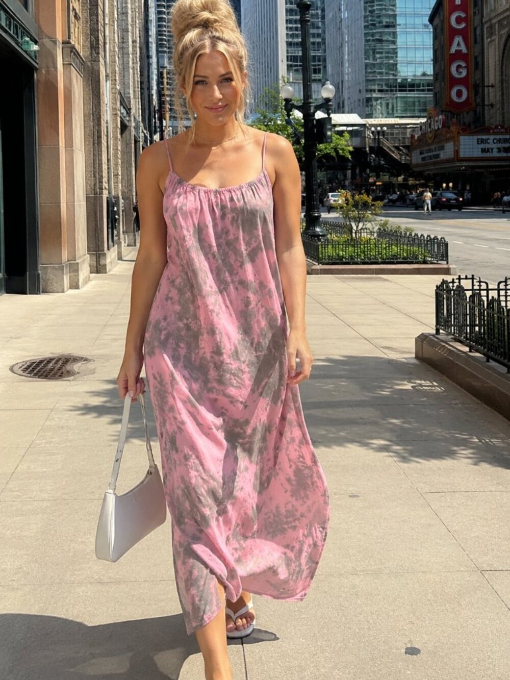 Zara Pink Gray Tie Dye Cotton Cami Maxi Midi Dress Size L Spaghetti Strap